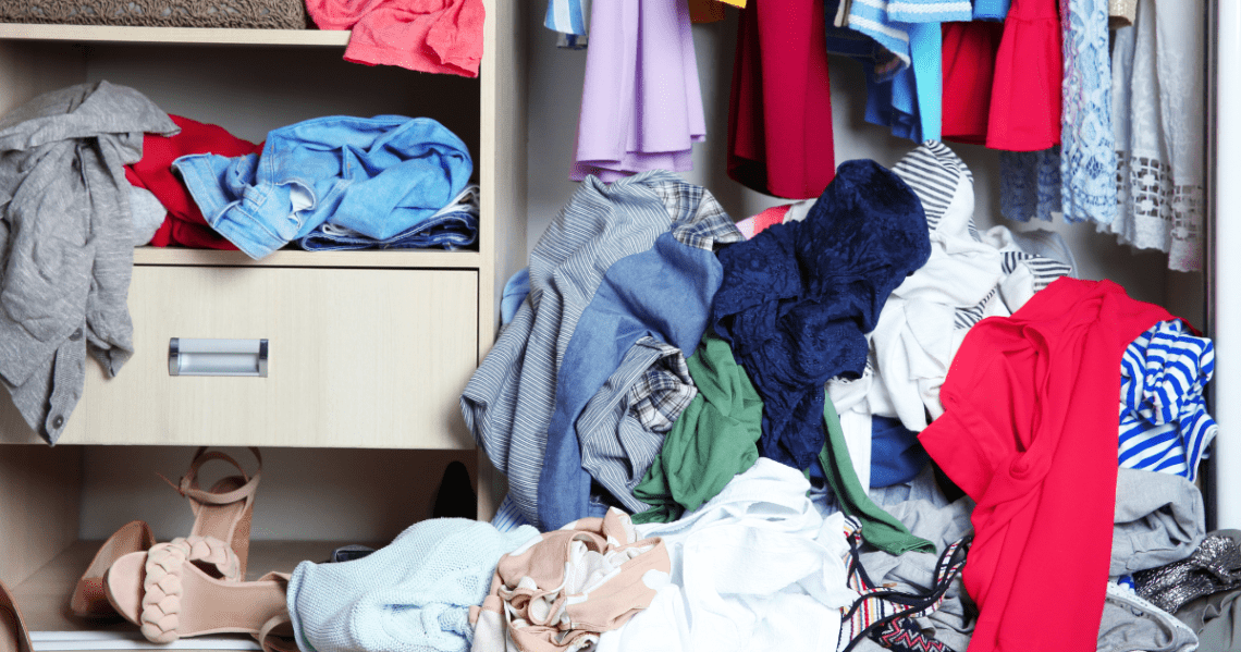 messy closet full of money wasted on clothes